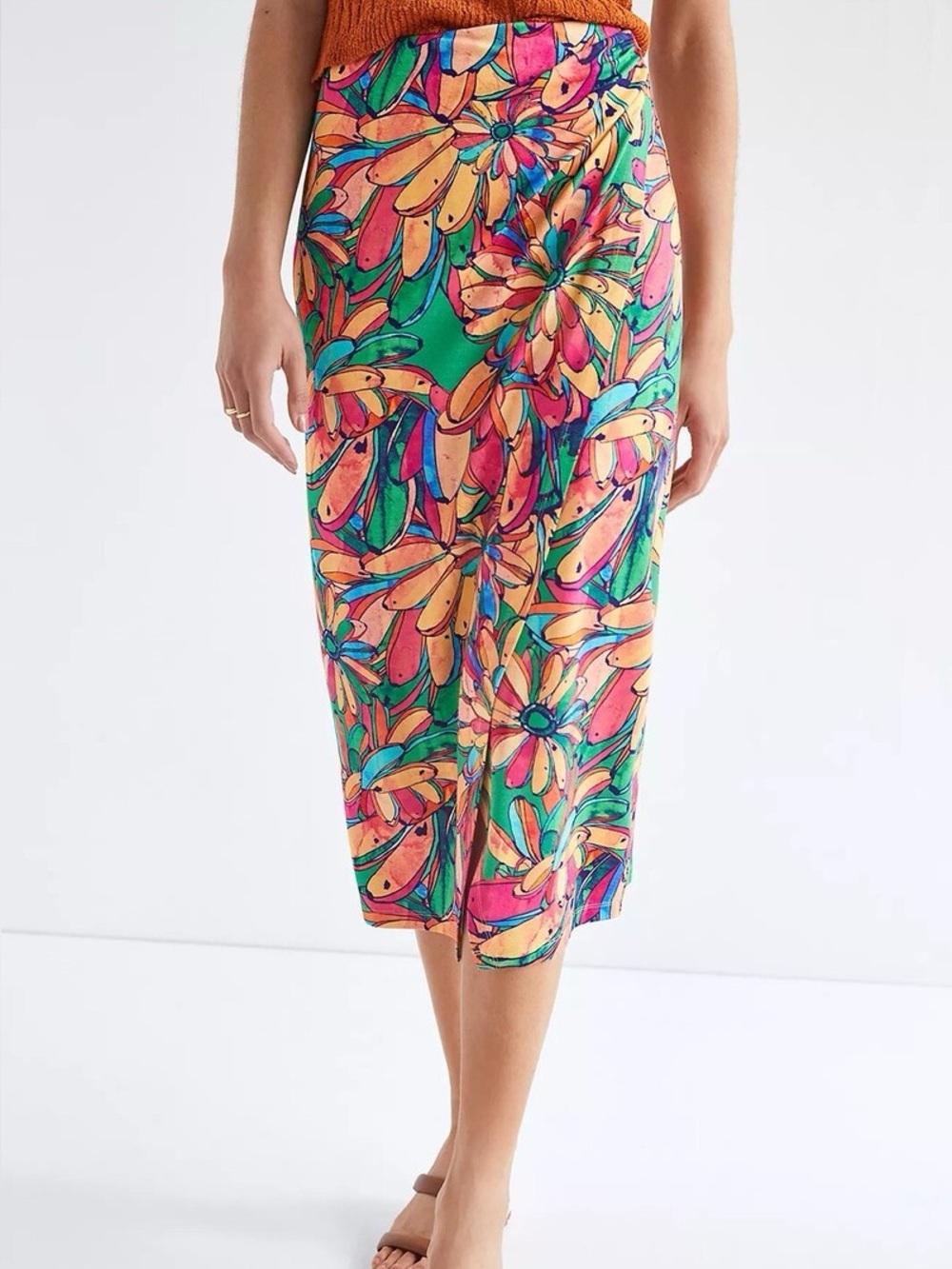 FARM Rio Banana Floral Faux Wrap Skirt | Size Small